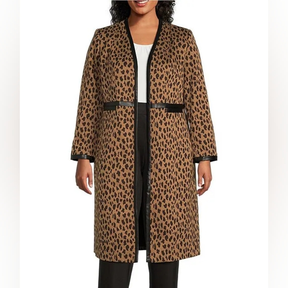 Kasper Jackets & Blazers - NWT Kasper Animal Print Jacquard Open Front Long Sleeve Cardigan, Size 18W